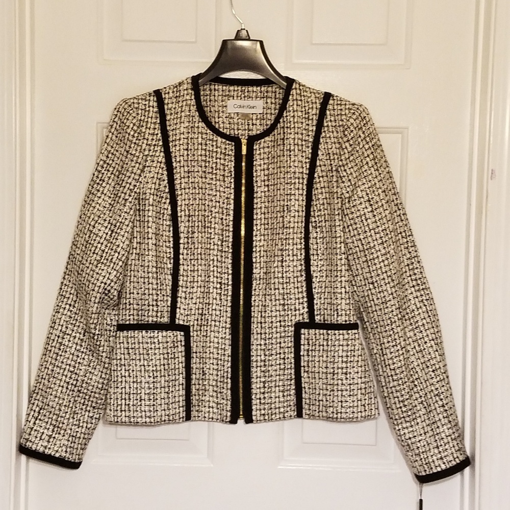 (NWT) Calvin Klein Black White Tweed Blazer